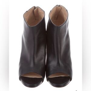 CHANEL Black Leather Peep-Toe Boots